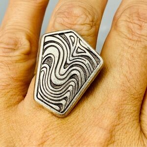 Vintage Modernist Statement Ring from Danon Pewter Silver Geometric Groovy